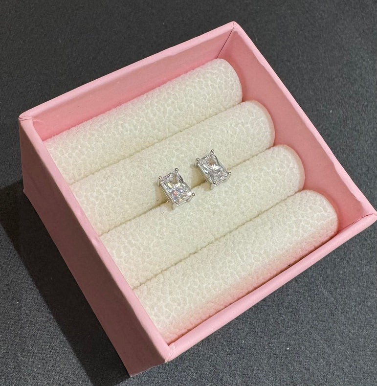 925 Silver Radiant Cut Moissanite Diamond Solitaire Studs