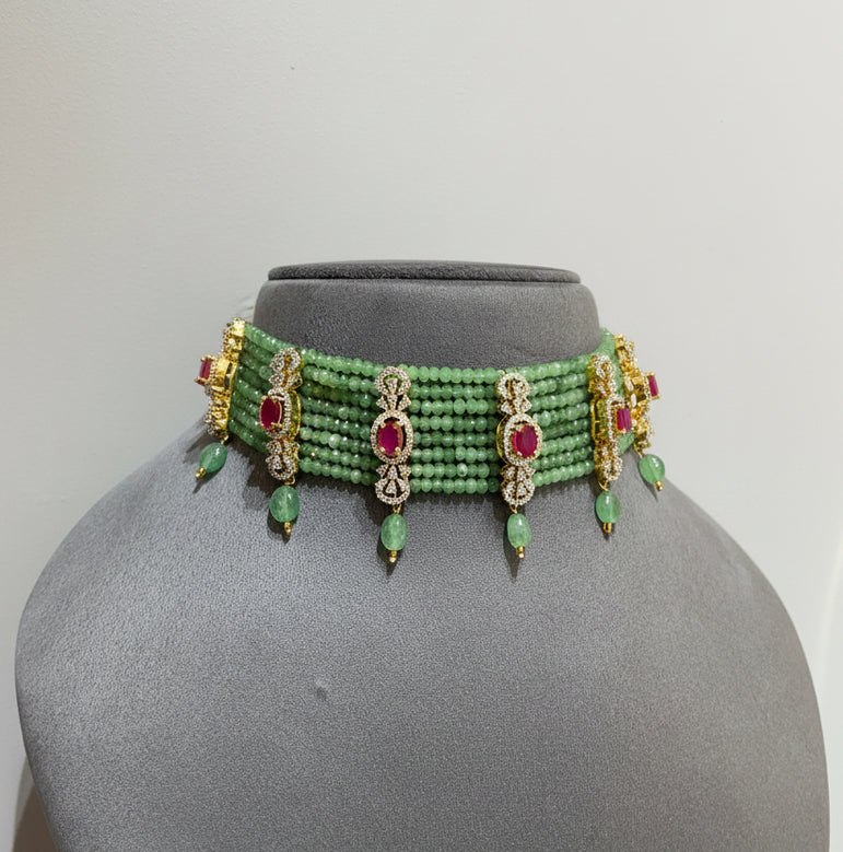 Luxe Mint Green Beaded Diamond Choker