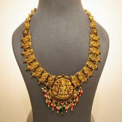 Sacred Goddess Laxmi Medallion Long Gold Look Set