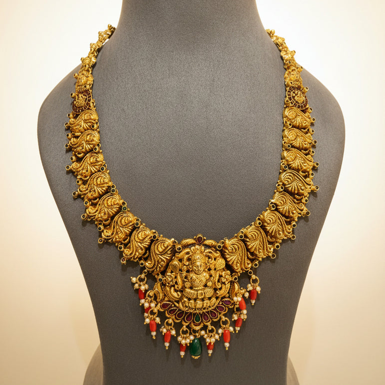 Sacred Goddess Laxmi Medallion Long Gold Look Set