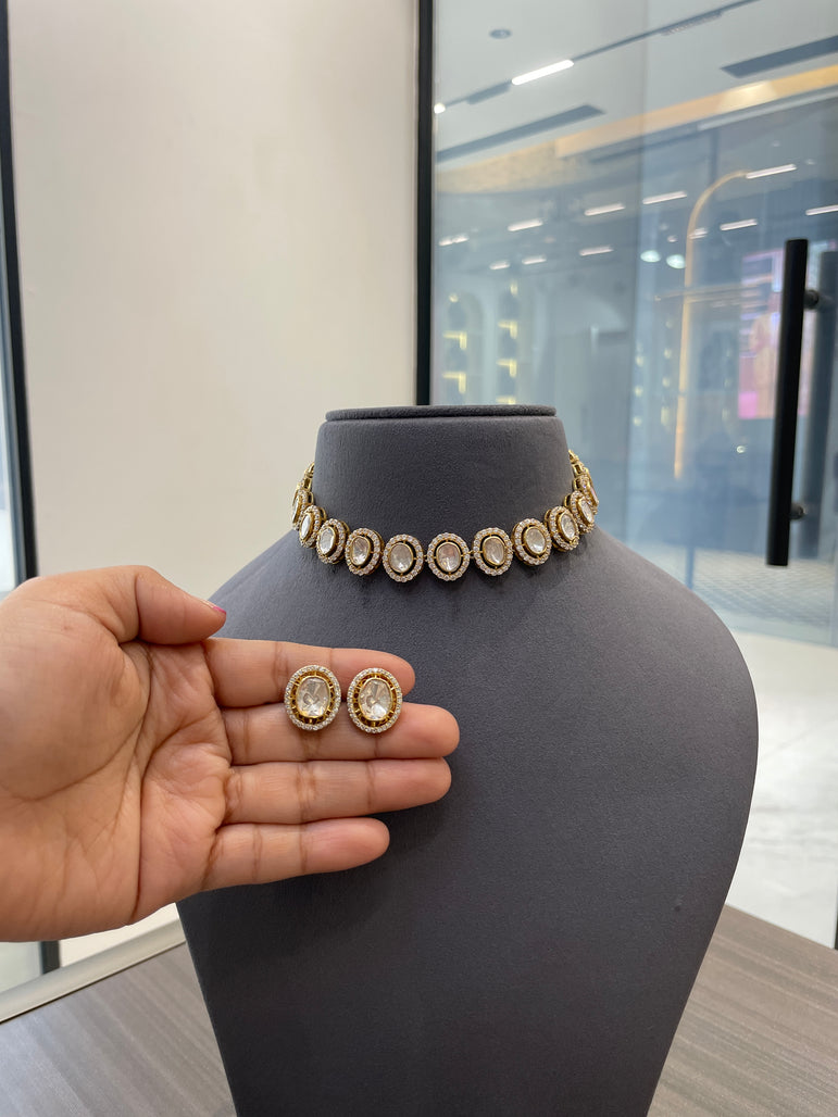 925 Silver Single String Polki Choker