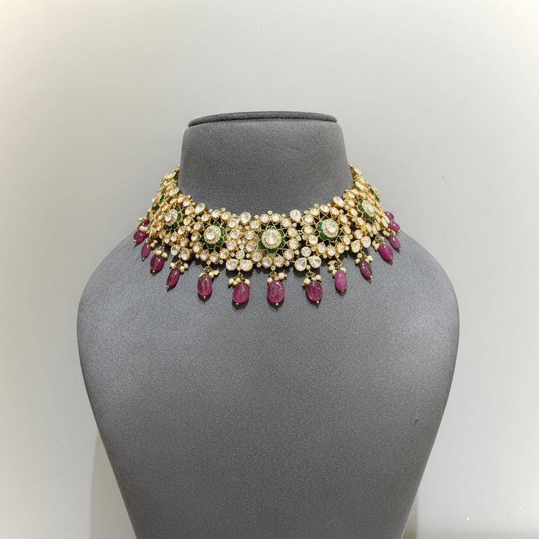Royal Floral Rosette Polki Choker