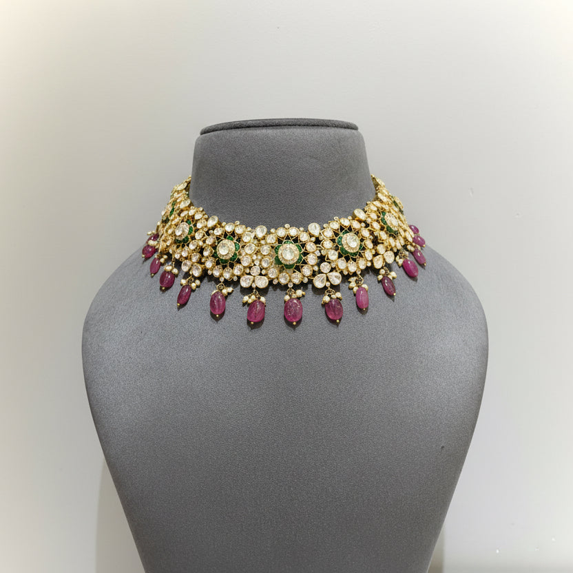 Royal Floral Rosette Polki Choker