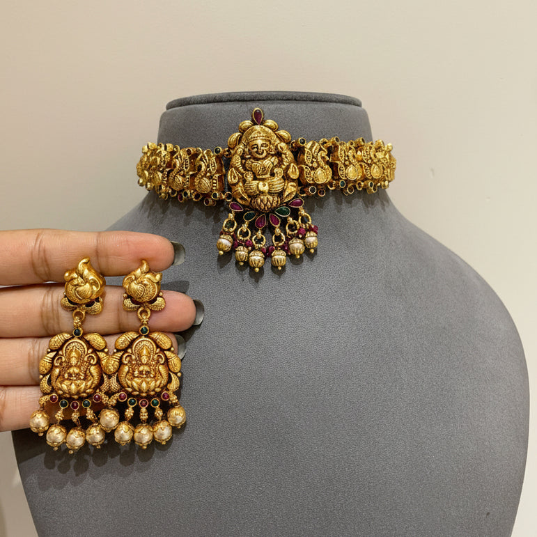 Nakshi Laxmi Temple Gold Look Choker