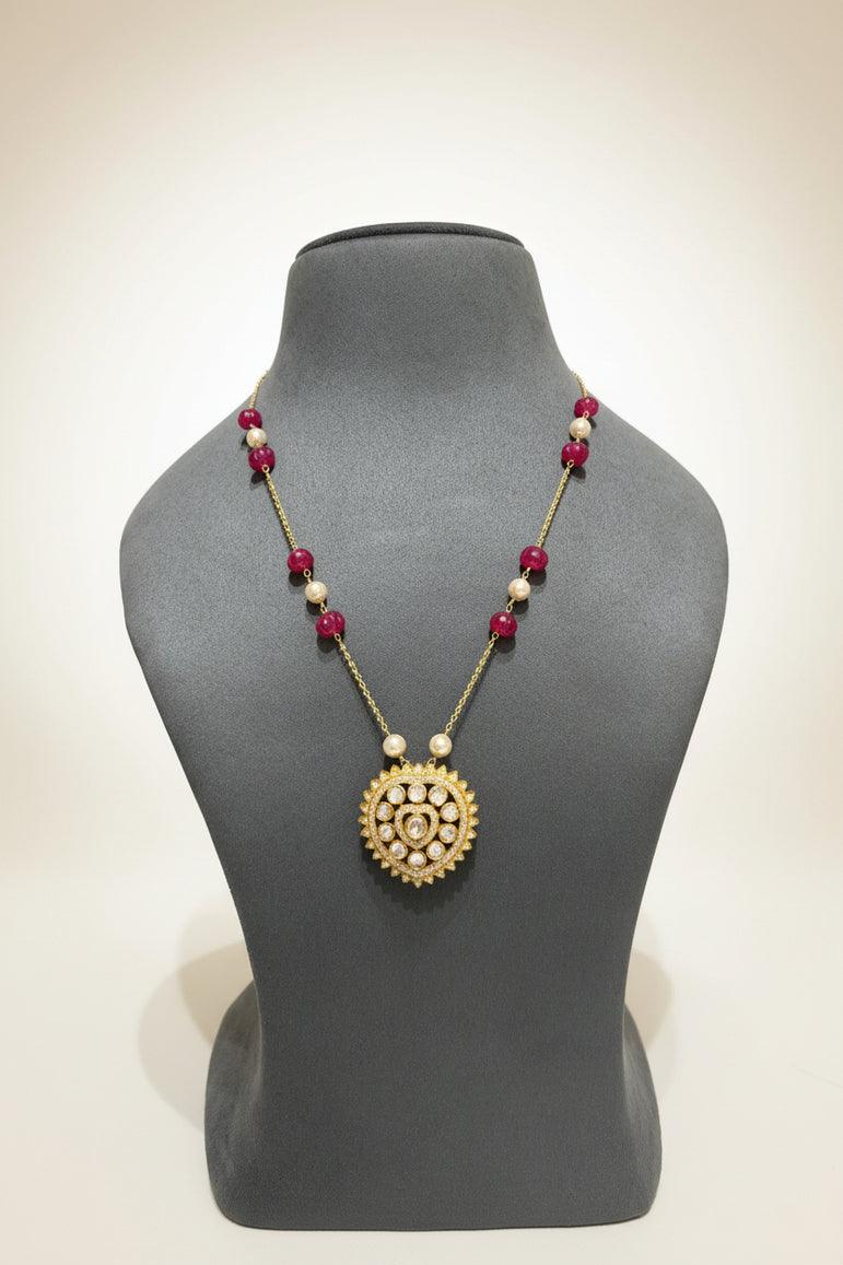 Heart Medallion Moissanite Polki Pendant Set