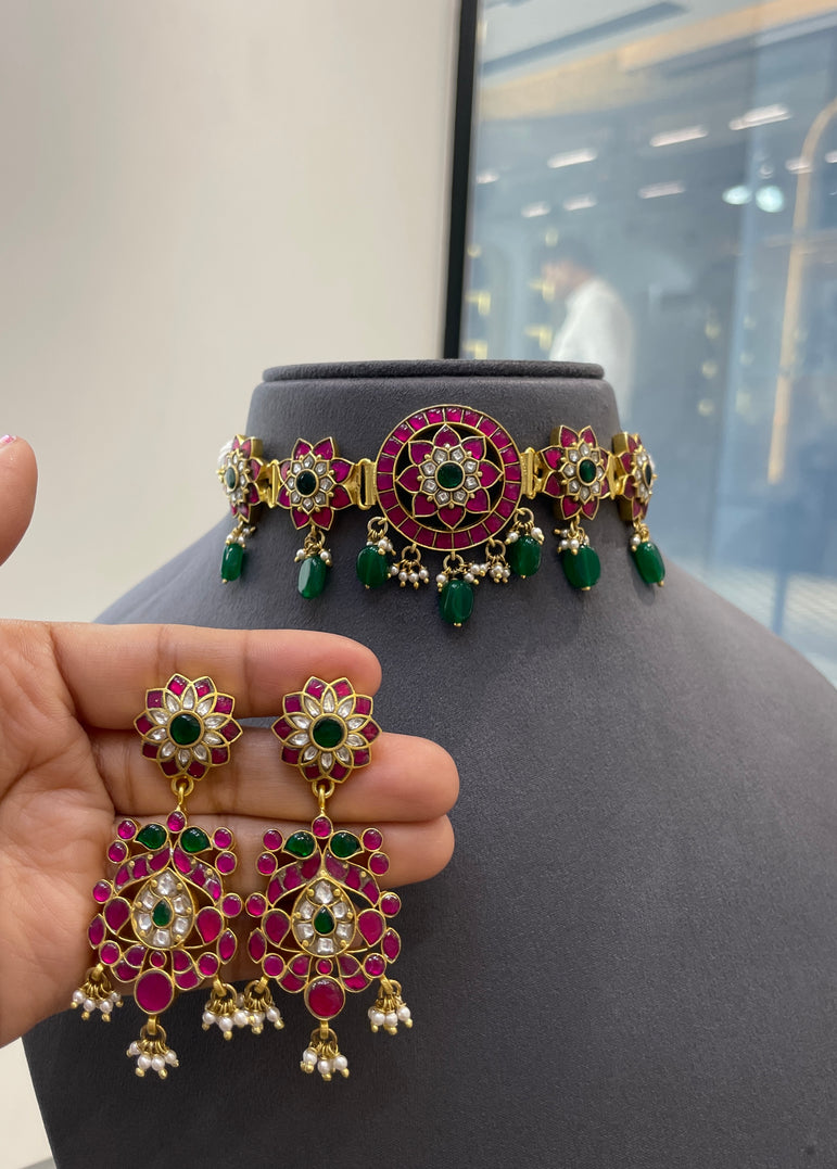 925 Silver Ruby Bloom Choker