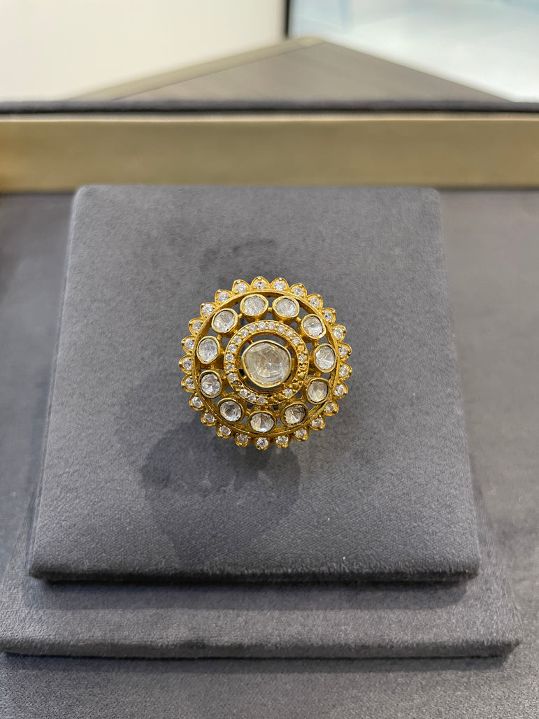 925 Silver Floral Polki Ring