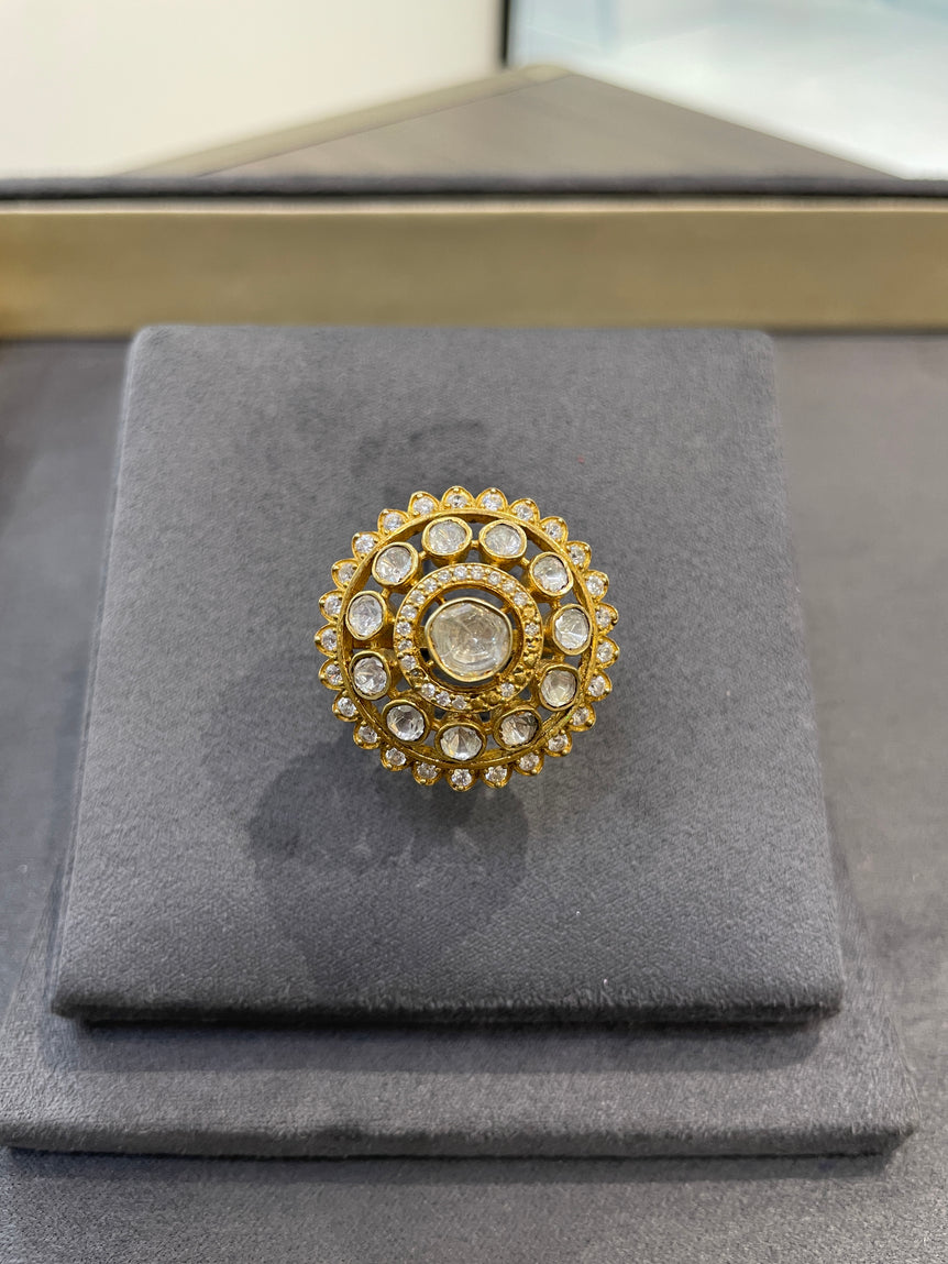 925 Silver Floral Polki Ring