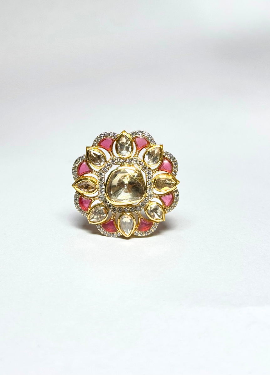 RED STONE POLKI RING
