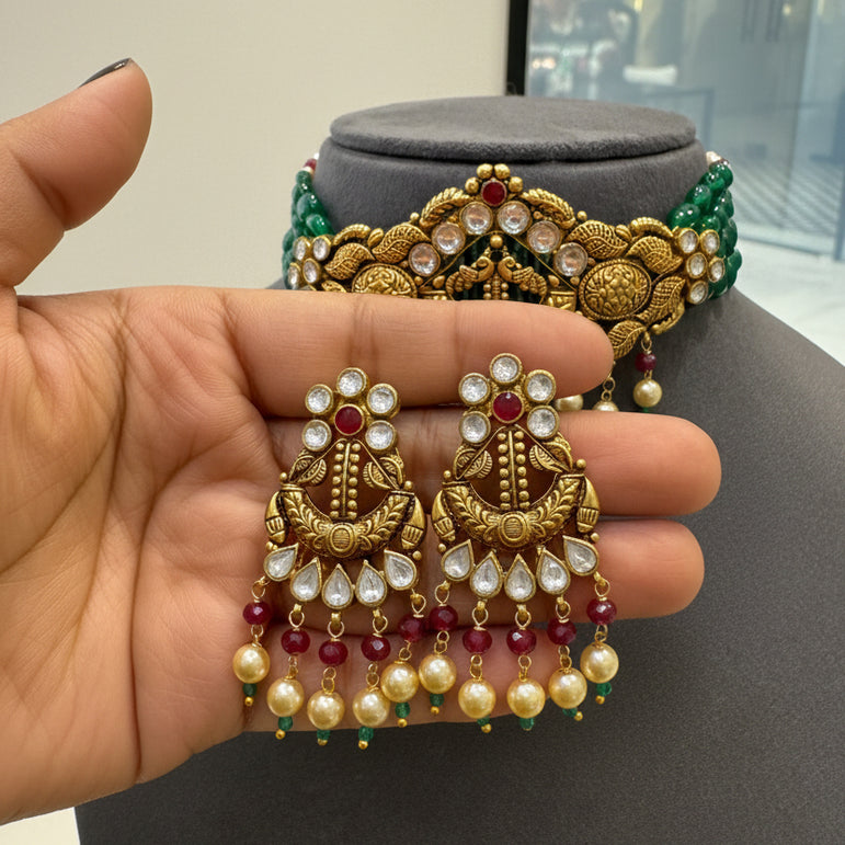 Heritage Moissanite Polki Peacock Choker