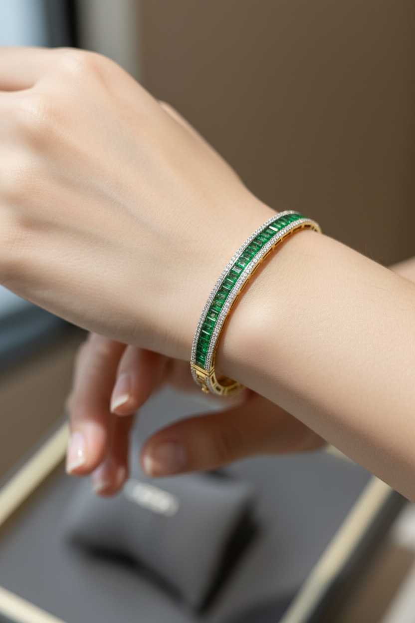 Green Stone Diamond Look Bracelet