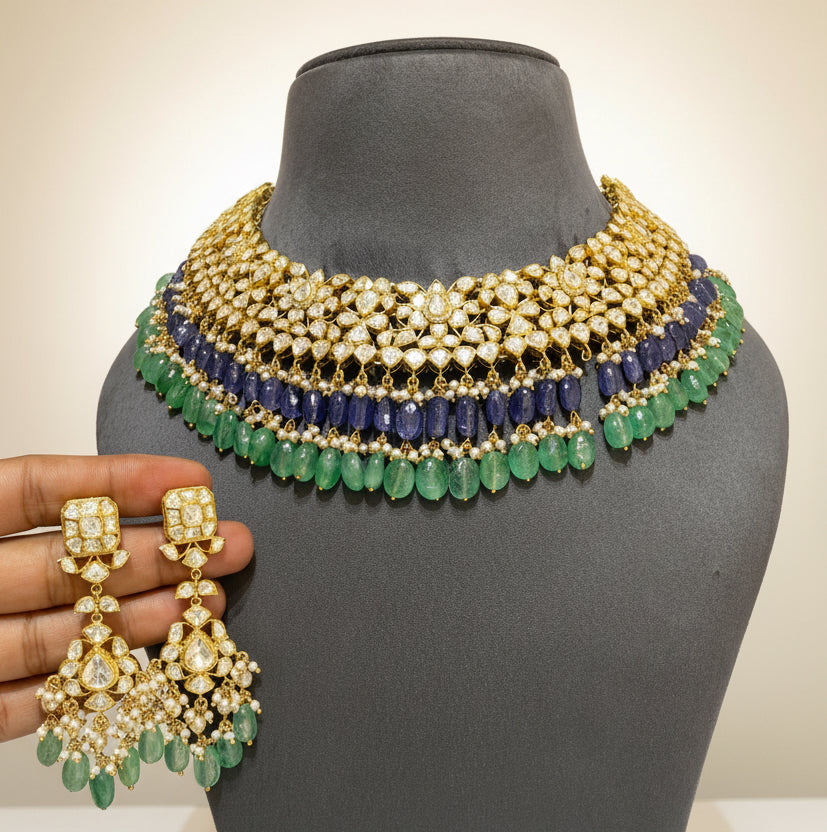 Traditional Bridal Moissanite Polki Broad Collar Choker