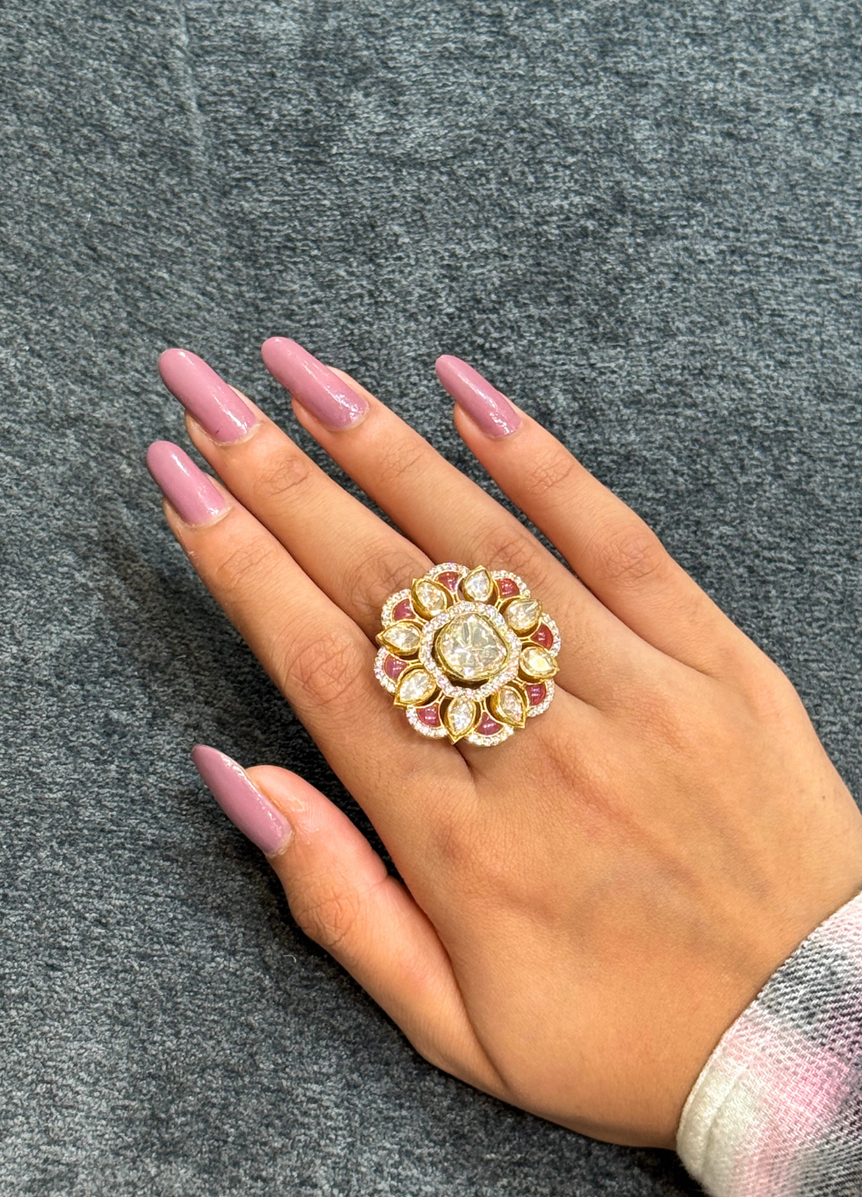 RED STONE POLKI RING