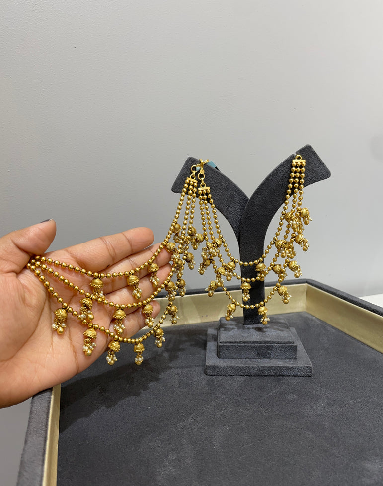 925 Silver Small Golden Jhumki Drops Kanchain