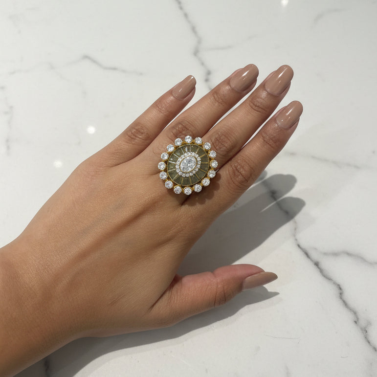 Oval Moissanite Polki Sunburst Ring