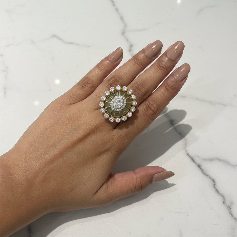 Oval Moissanite Polki Sunburst Ring