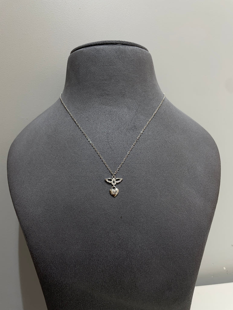 925 Silver Angel Heart Drop Pendant