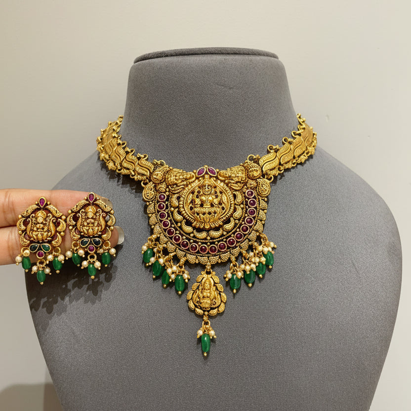 Sovereign Antique Gold Laxmi Medallion Gold Look Set