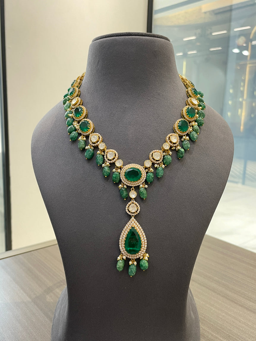 925 Silver Viridia Polki Necklace Set