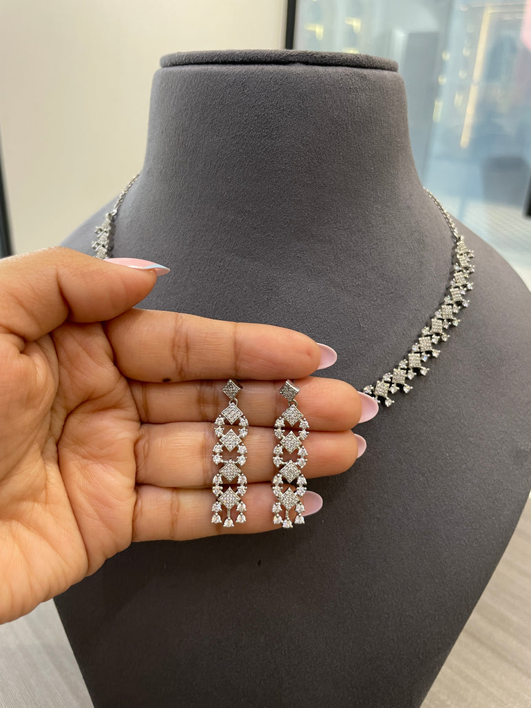 925 Silver Starlit Frame Diamond Look Necklace Set