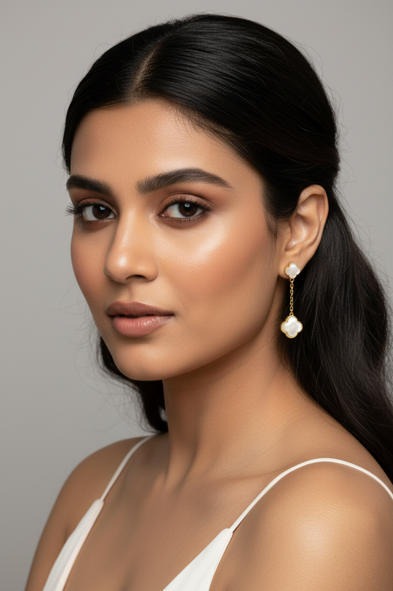 Mother of Pearl Clover Drop Earrings