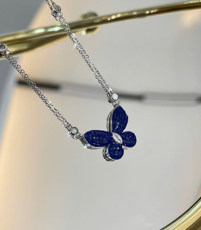 925 Silver Blue Butterfly Pendant