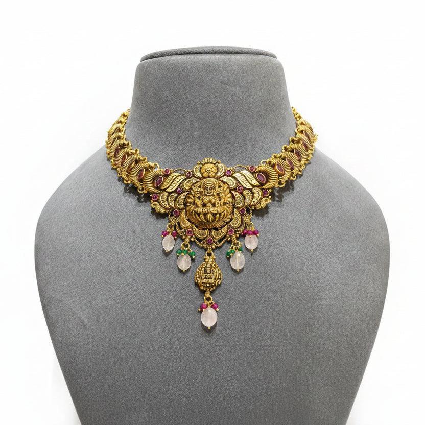 Sacred Goddess Laxmi Temple Gold Set