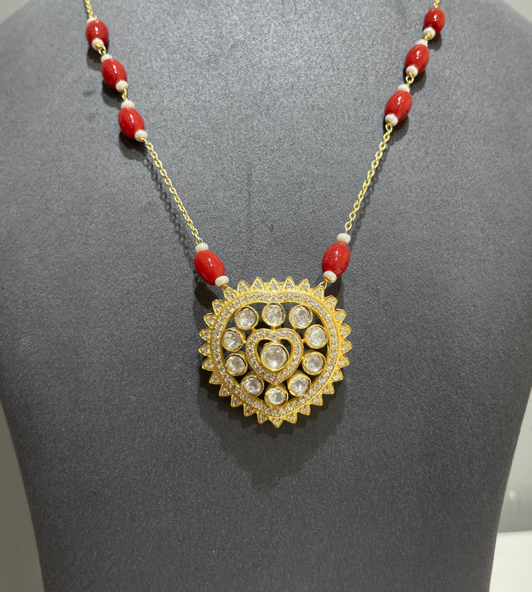Heritage Heart Medallion Moissanite Polki Pendant