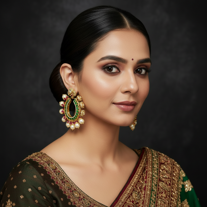 Heavy Pearl & Polki Reversible Hoop Earrings