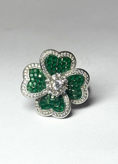 925 PURE SILVER STUNNING COCKTAIL GREEN COLOR FLOWER  RING