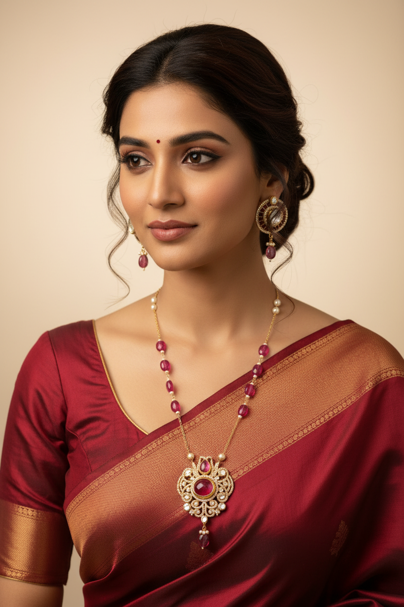 Heritage Ruby Crimson Floral Crest Pendant Set