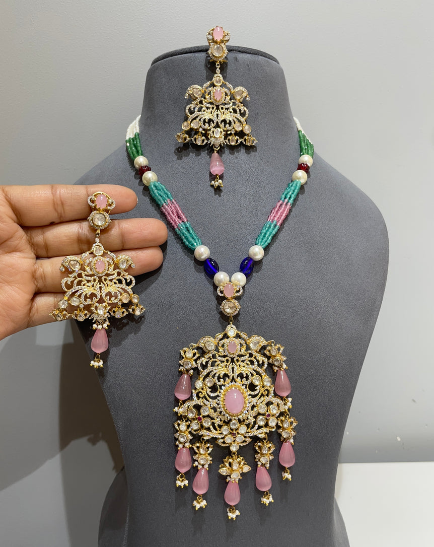 925 Silver Rose Rajwada Polki Haar