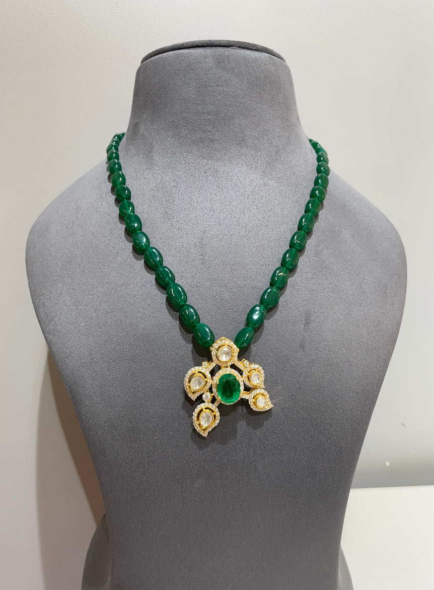 Royal Emerald Cabochon Moissanite Polki Pendant