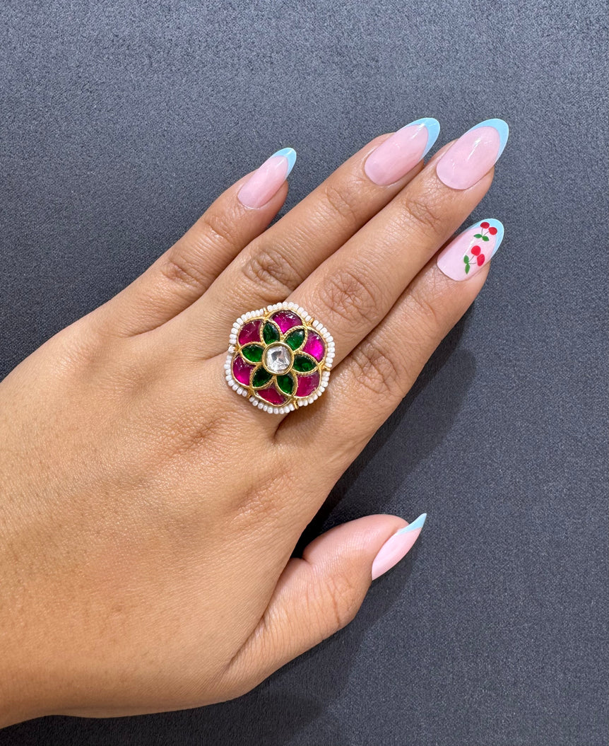 925 Silver Floral Gold Look Ring