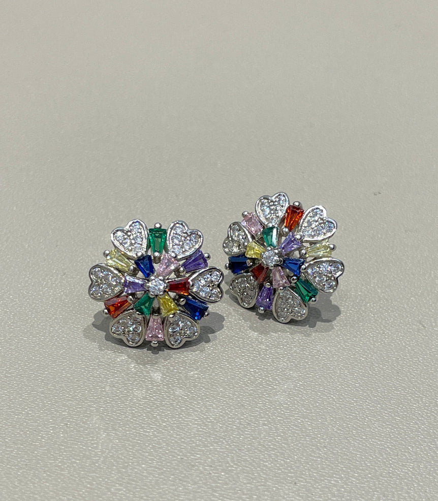 925 Silver Floral Diamond Look Earrings