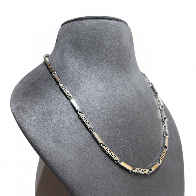 Silver Greek Key Design Bar Men's Chain