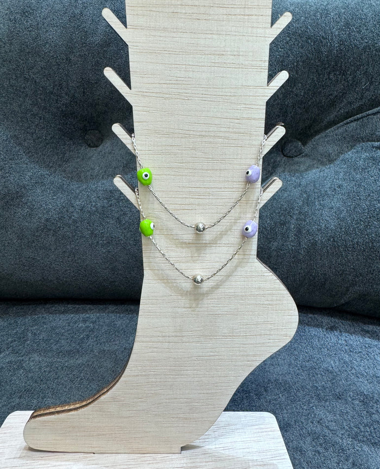925 Silver Green & PurpleNazaria Anklet