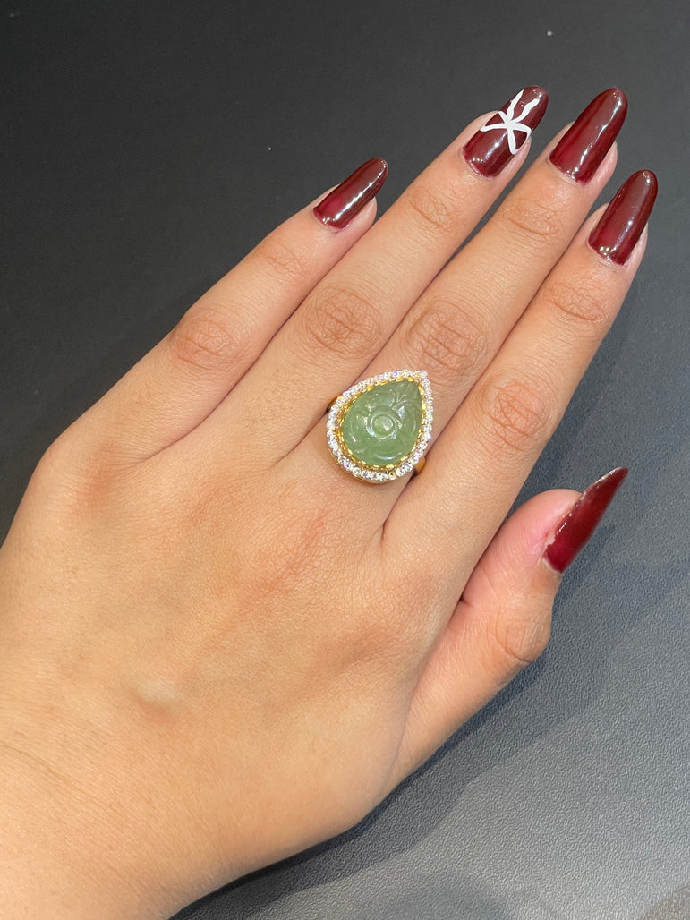 Emerald-Hue Pear Statement Ring