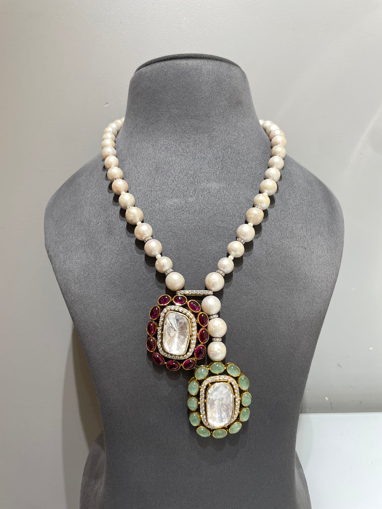 The Meera Heritage Double-Drop Moissanite Polki Set