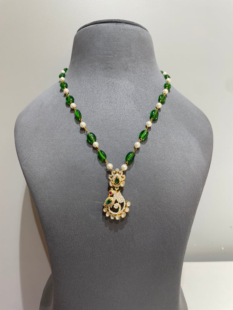 925 Silver Traditional Peacock Polki Pendant