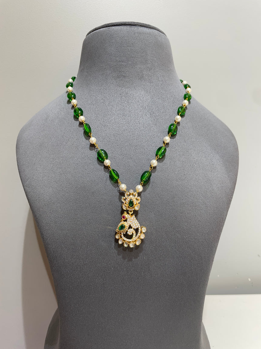 925 Silver Traditional Peacock Polki Pendant