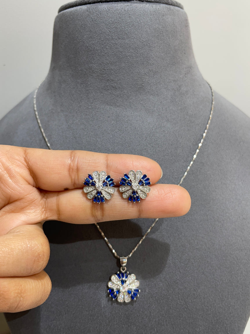 925 Silver Floral Pendant Set (Without Chain)