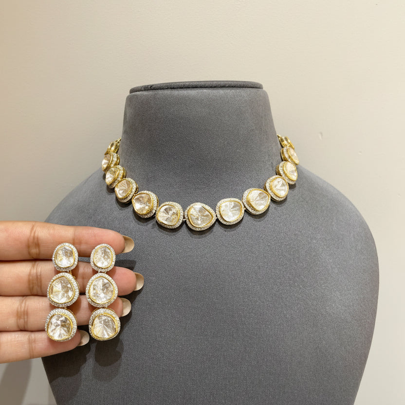 Uncut Moissanite Polki Solitaire Riviera Choker Set