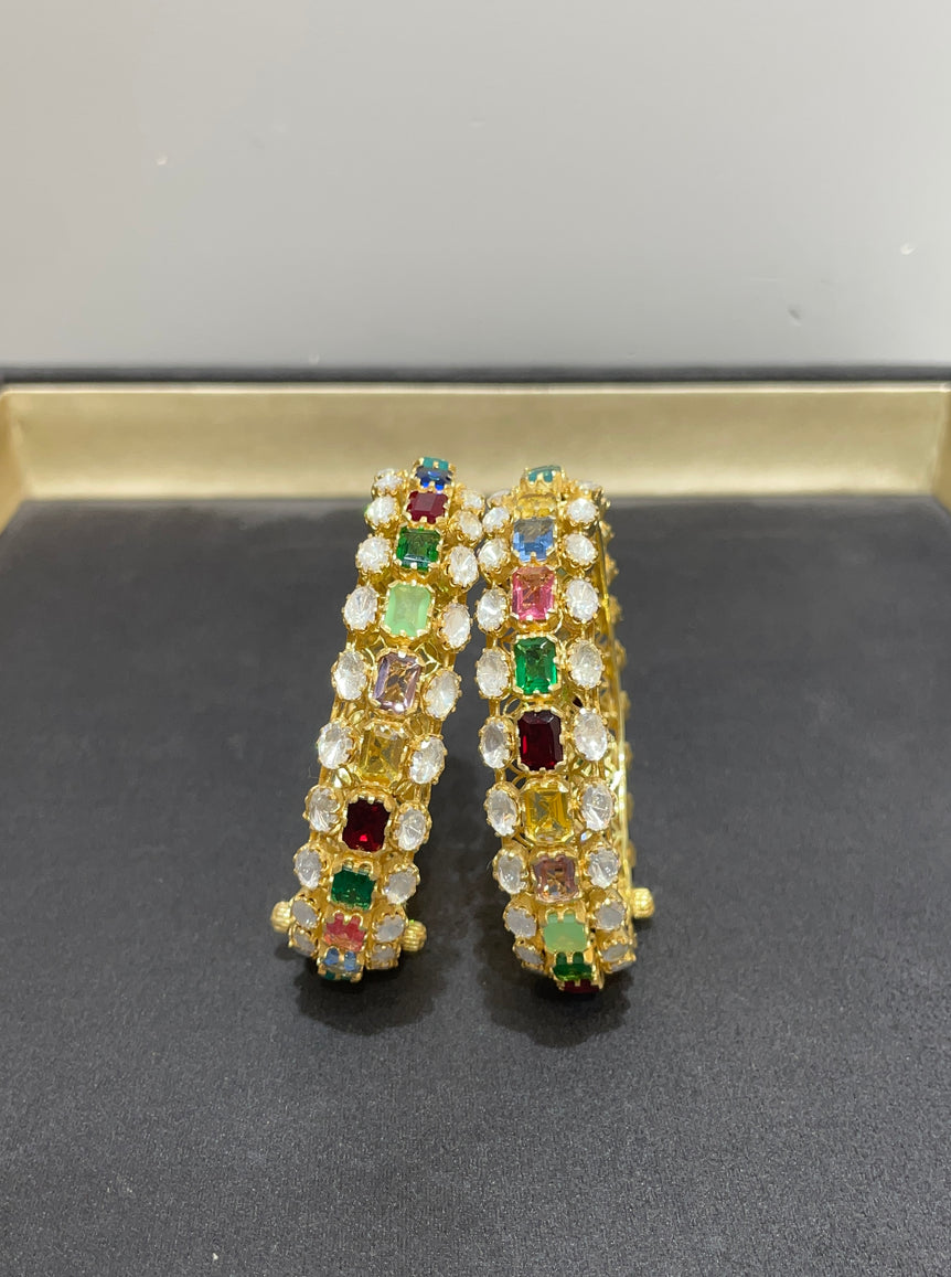 925 Silver Multi Stone Polki Bangle