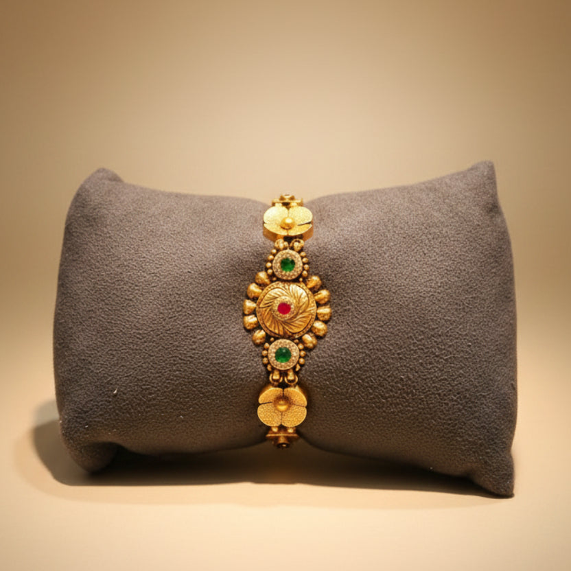 Antique Gold Floral Nakshi Segmented Bracelet