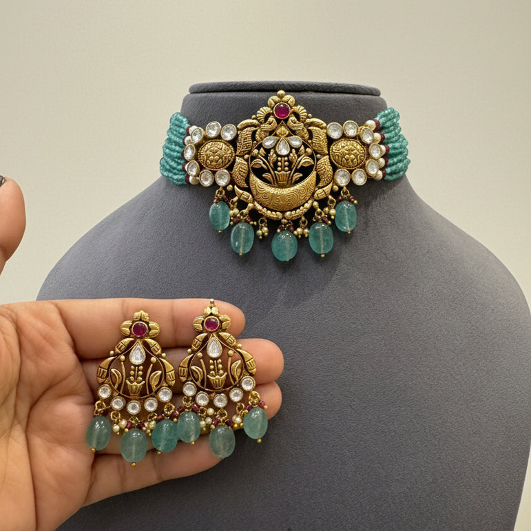 Heritage Nakshi Peacock Crescent Choker