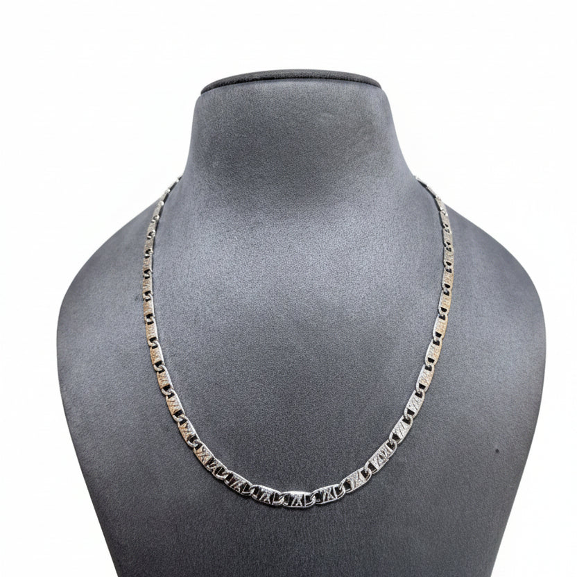 Silver Slim Patterned Bar Link Men's Chain