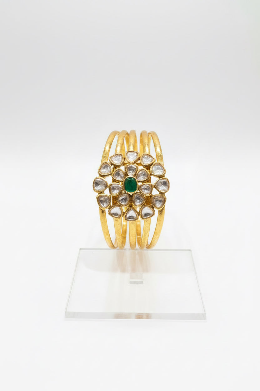 Dual-Tier Moissanite Polki Broad Bracelet