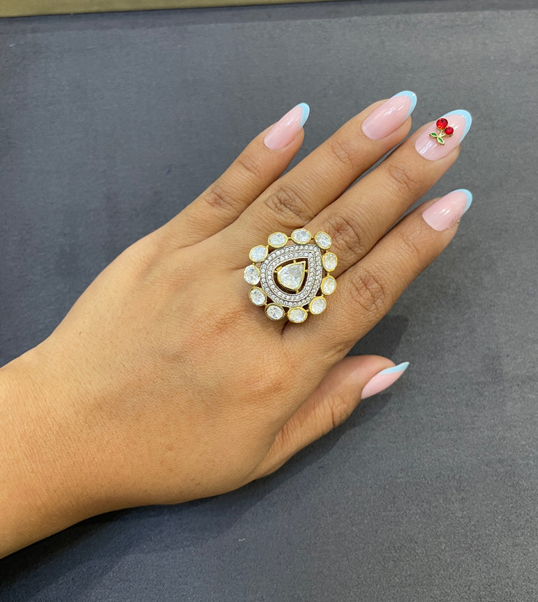 925 Silver Cocktail Polki Ring