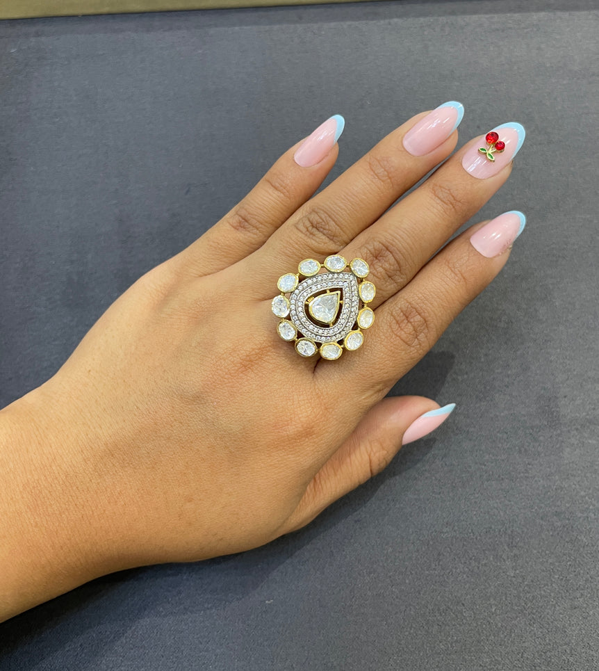 925 Silver Cocktail Polki Ring